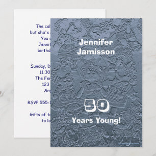 50th Birthday Party Rag Dolls Silver Blue Invitation