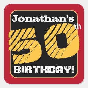 50th Birthday Party Red Black Gold Add Name A19 Square Sticker