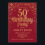 50th Birthday Party - Red & Gold Invitation<br><div class="desc">50th Birthday Party Invitation.
Elegant design in red and faux glitter gold. Features stylish script font and confetti. Message me if you need custom age.</div>
