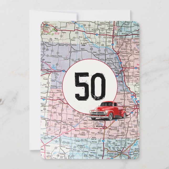 50th Birthday Party Red Retro Truck Invitation (Front)