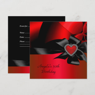 50th Birthday Party Red Silver Abstract Black Invitation