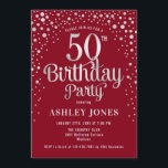 50th Birthday Party - Red & Silver Invitation<br><div class="desc">50th Birthday Party Invitation.
Elegant design in dark red and faux glitter silver. Features stylish script font and confetti. Message me if you need custom age.</div>