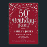 50th Birthday Party - Red & Silver Invitation<br><div class="desc">50th Birthday Party Invitation.
Elegant design in dark red and faux glitter silver. Features stylish script font and confetti. Message me if you need custom age.</div>