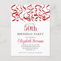 50th Birthday Party Red Streamers Confetti