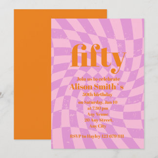 50th Birthday Party Retro Check Minimalist Invitation