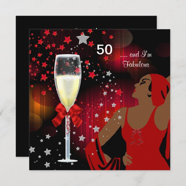 50th Birthday Party Retro Diva Fabulous Red White Invitation (Front/Back)