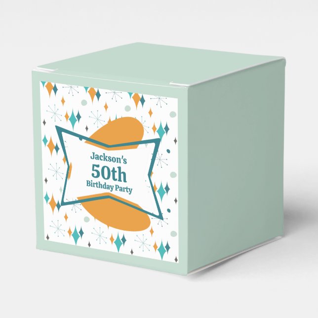 50th Birthday Party Retro Mid Century Any Age Favor Box (Front Side)