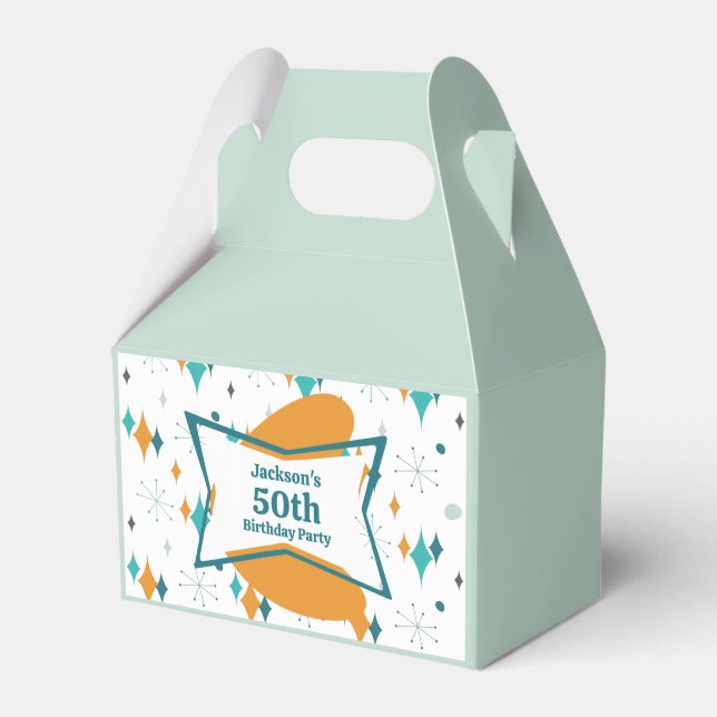 50th Birthday Party Retro Mid Century Any Age Favor Box (Front Side)
