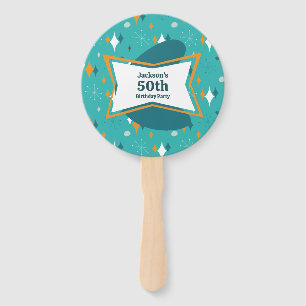 50th Birthday Party Retro Mid Century Any Age Hand Fan