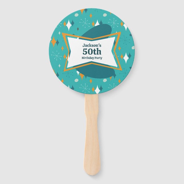 50th Birthday Party Retro Mid Century Any Age Hand Fan (Front)