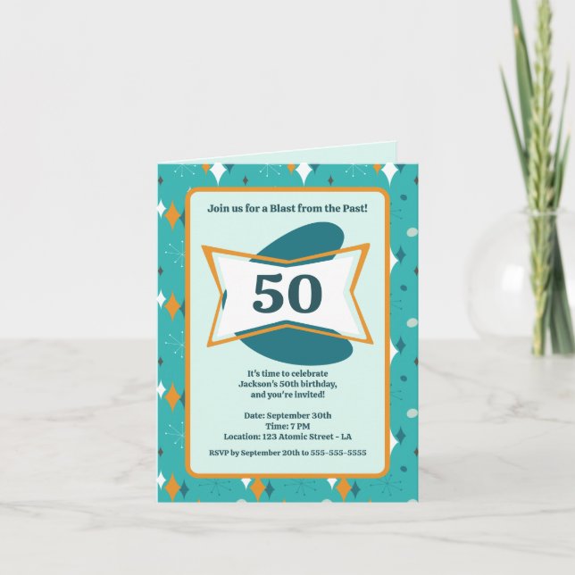 50th Birthday Party Retro Mid Century Any Age Invitation (Front)