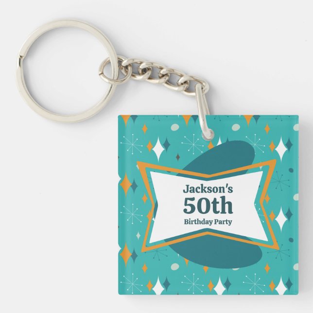 50th Birthday Party Retro Mid Century Any Age Keychain (Front)