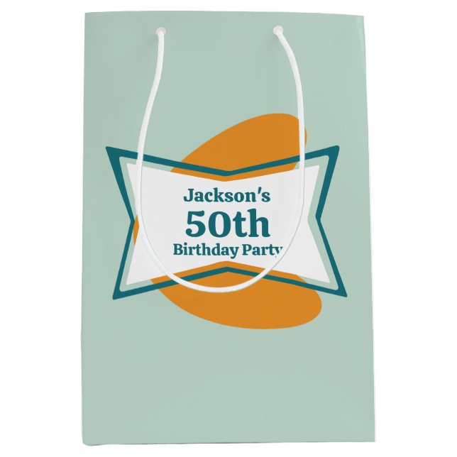 50th Birthday Party Retro Mid Century Any Age Medium Gift Bag (Front)