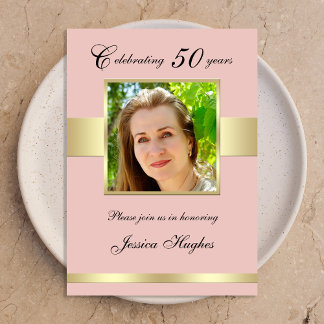 50th Birthday Party Rose Gold Photo Invitation