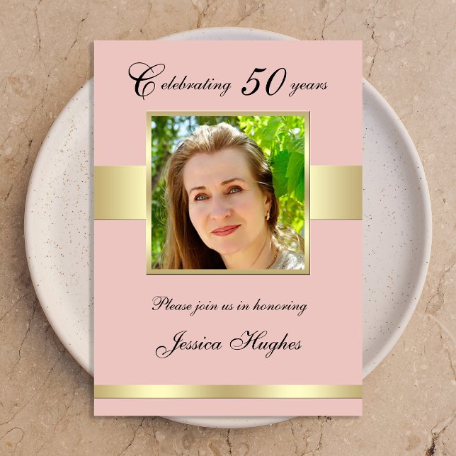 50th Birthday Party Rose Gold Photo Invitation (Creator Uploaded)