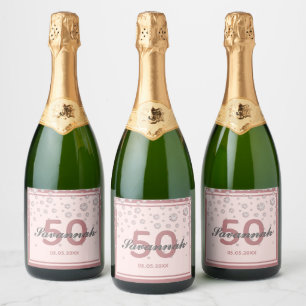 50th birthday party rose gold pink name sparkling wine label