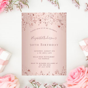 50th birthday party rose gold stars invitation