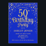 50th Birthday Party - Royal Blue & Gold Invitation<br><div class="desc">50th Birthday Party Invitation.
Elegant design in royal blue and faux glitter gold. Features stylish script font and confetti. Message me if you need custom age.</div>