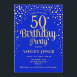 50th Birthday Party - Royal Blue & Gold Invitation<br><div class="desc">50th Birthday Party Invitation.
Elegant design in royal blue and faux glitter gold. Features stylish script font and confetti. Message me if you need custom age.</div>