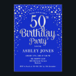 50th Birthday Party - Royal Blue & Silver Invitation<br><div class="desc">50th Birthday Party Invitation.
Elegant design in royal blue and faux glitter silver. Features stylish script font and confetti. Message me if you need custom age.</div>