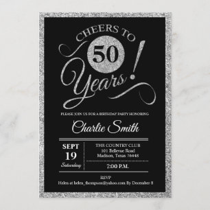 50th Birthday Party - Silver Black ANY AGE Invitation