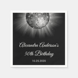 50th Birthday Party Silver Disco Ball Napkin