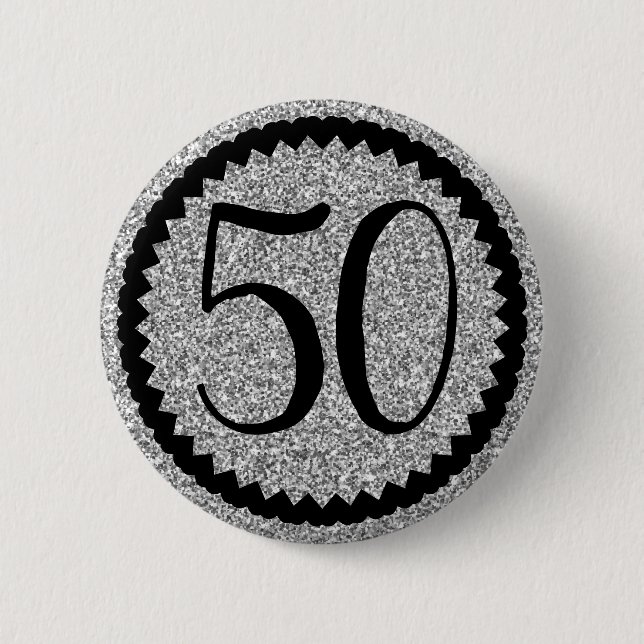 50th Birthday Party Silver Glitter Classic 2 Inch Round Button (Front)