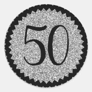 50th Birthday Party Silver Glitter Classic Classic Round Sticker