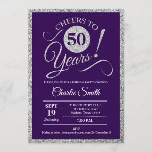 50th Birthday Party - Silver Purple ANY YEAR Invitation