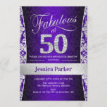 50th Birthday Party - Silver Purple Invitation<br><div class="desc">50th Birthday Party Invitation in purple and silver.
Elegant invite card with faux glitter silver and diamonds. Features damask pattern and script font. Fabulous at fifty! Classic design perfect for an stylish party. Please message me if you need a custom age.</div>