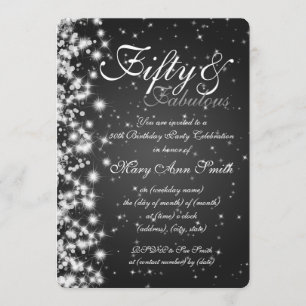 50th Birthday Party Sparkle Black Invitation
