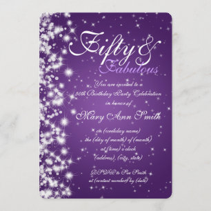 50th Birthday Party Sparkle Purple Invitation