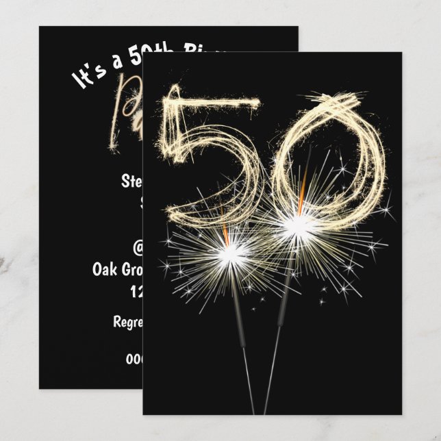 50th Birthday Party Sparkler Invitation (Front/Back)