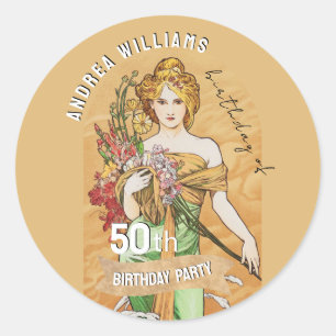 50th Birthday Party, Spring Goddess, Vintage Art Classic Round Sticker