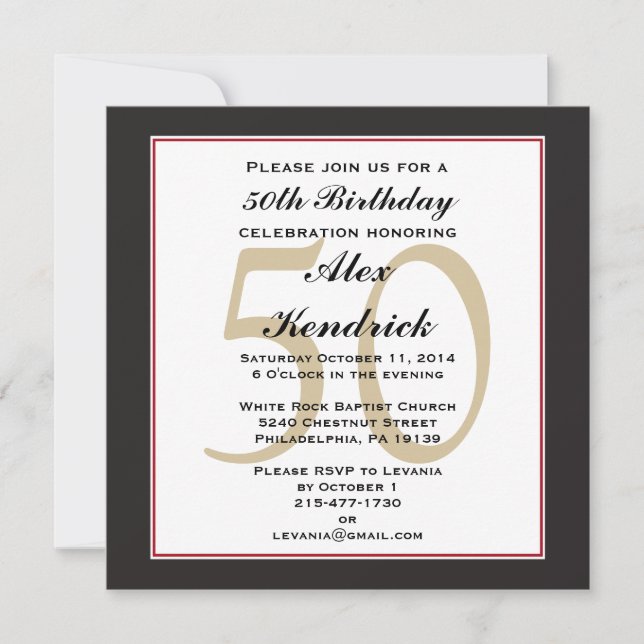 50th Birthday Party Square Invitation (Front)