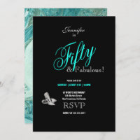 50th Birthday Party Stilettos Turquoise Font