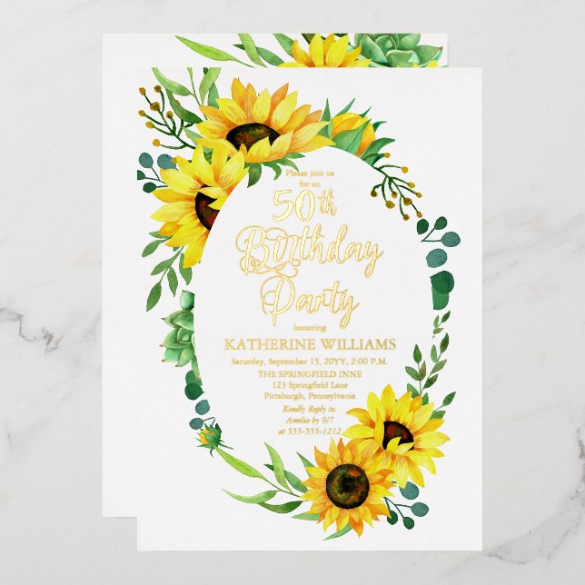 50th Birthday Party Sunflower | Eucalyptus Floral (Front/Back)