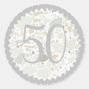 50th Birthday Party Terrazzo Texture  - custom Classic Round Sticker