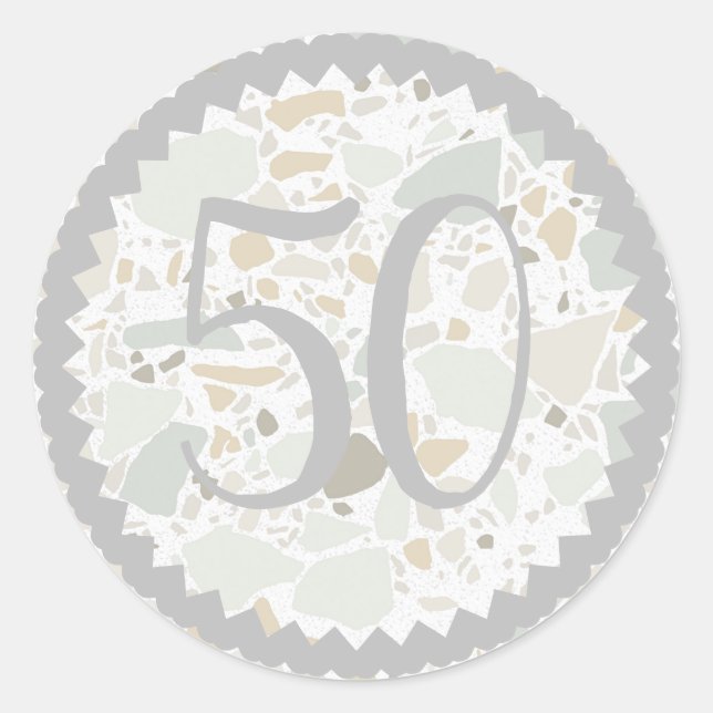 50th Birthday Party Terrazzo Texture  - custom Classic Round Sticker (Front)