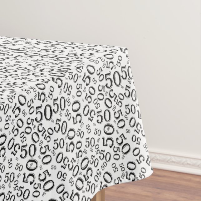 50th Birthday Party Theme, Black and White Tablecloth (In Situ)