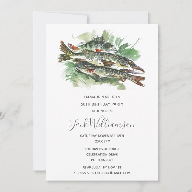 50th Birthday Party | Watercolor Fish Invitation (Front)