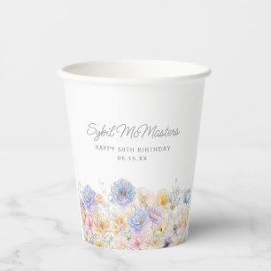 50th Birthday Party Watercolor Floral Custom Paper Cups