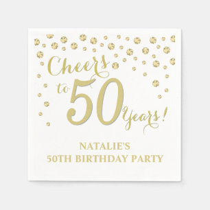 50th Birthday Party White and Gold Diamond Napkin