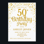 50th Birthday Party - White & Gold Invitation<br><div class="desc">50th Birthday Party Invitation.
Elegant design in white and faux glitter gold. Features stylish script font and confetti. Message me if you need custom age.</div>