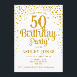 50th Birthday Party - White & Gold Invitation<br><div class="desc">50th Birthday Party Invitation.
Elegant design in white and faux glitter gold. Features stylish script font and confetti. Message me if you need custom age.</div>