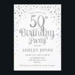 50th Birthday Party - White & Silver Invitation<br><div class="desc">50th Birthday Party Invitation.
Elegant design in white and faux glitter silver. Features stylish script font and confetti. Message me if you need custom age.</div>