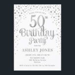 50th Birthday Party - White & Silver Invitation<br><div class="desc">50th Birthday Party Invitation.
Elegant design in white and faux glitter silver. Features stylish script font and confetti. Message me if you need custom age.</div>