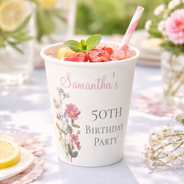 50th Birthday Party Wildflower  Paper Cups (Creator Uploaded)
