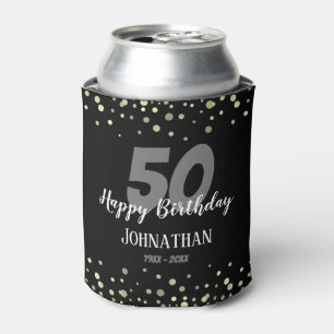 50th Birthday Party with Confetti Black Can Cooler