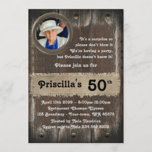 50th,Birthday Party woman, any age,wood,rustic Invitation